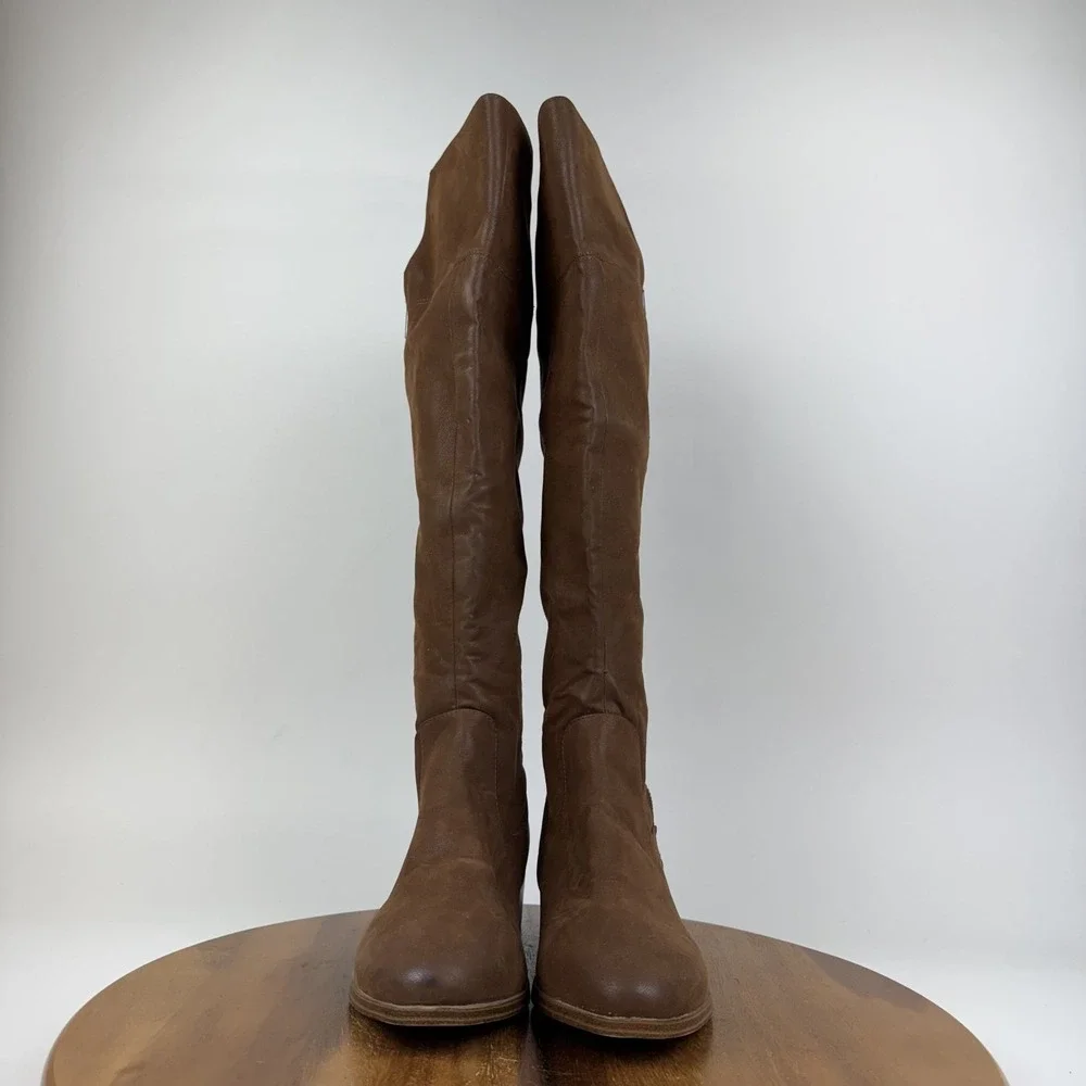 New Womens MIA Carsyn Brown Faux Leather Zip Over The Knee Boots Size 8.5 M NWOB